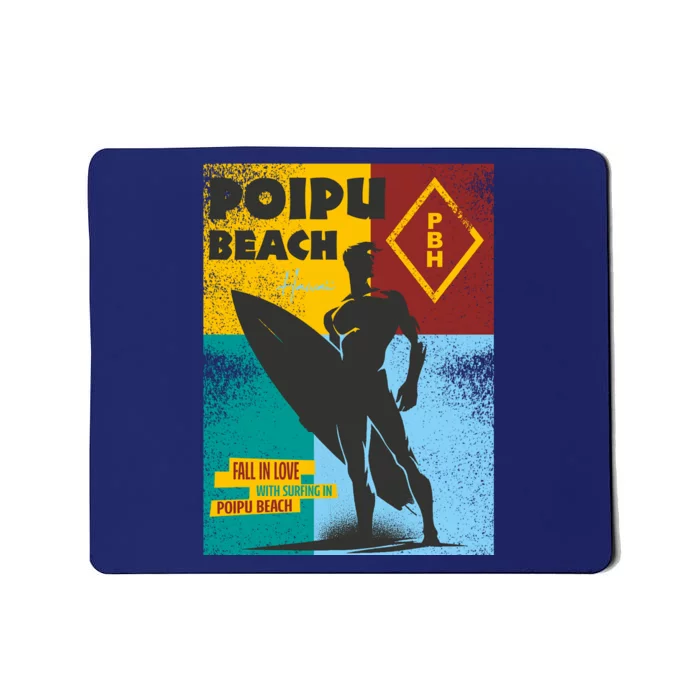 Poipu Beach Kauai Surfer Silhouette Distressed Mousepad