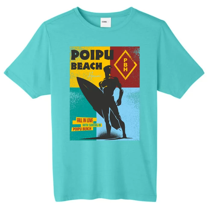 Poipu Beach Kauai Surfer Silhouette Distressed ChromaSoft Performance T-Shirt