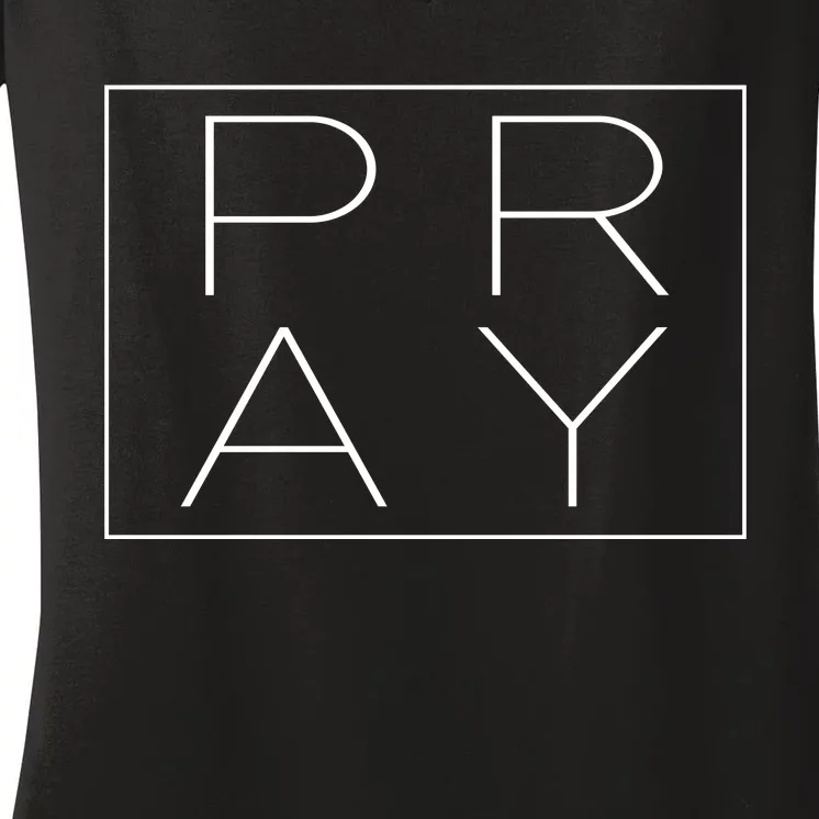 Pray Boxed Logo Women's V-Neck T-Shirt