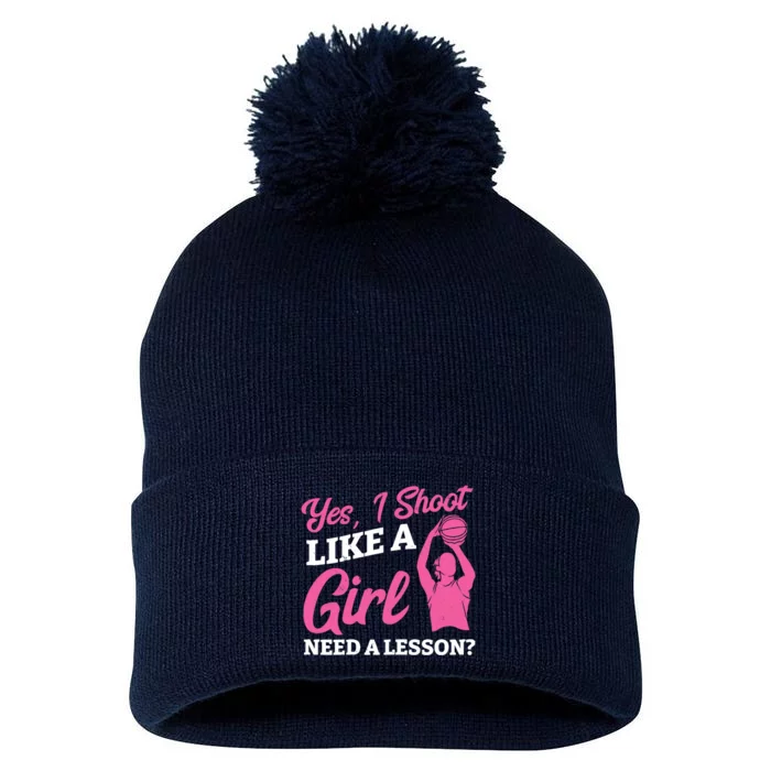 Playing Basketball Like A Girl Baller Basketball Player Girl Pom Pom 12in Knit Beanie