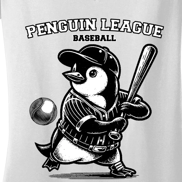 Penguin Baseball League Women's V-Neck T-Shirt