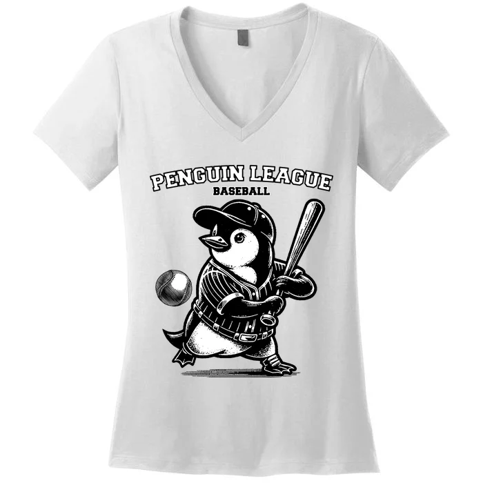 Penguin Baseball League Women's V-Neck T-Shirt