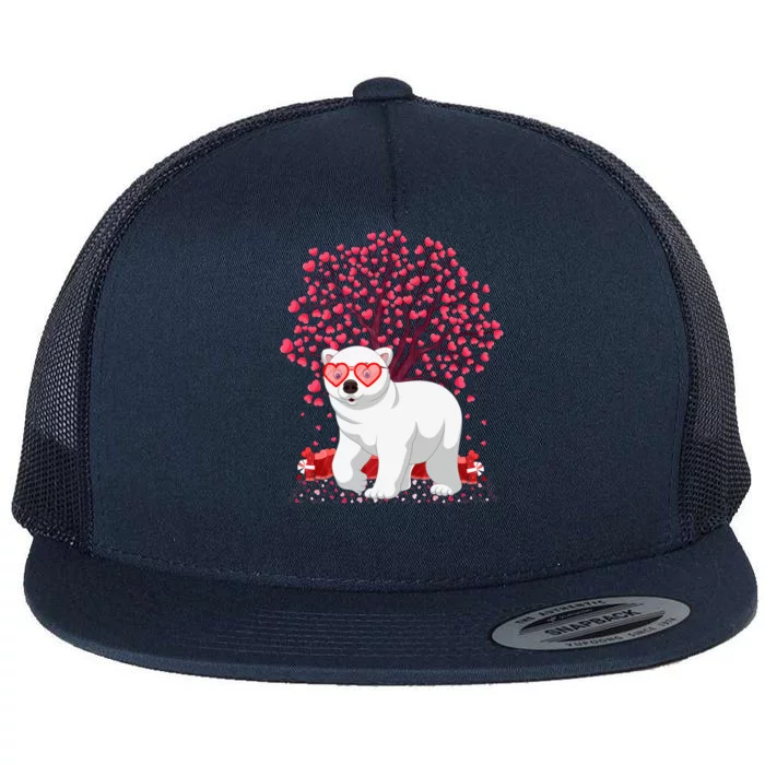 Polar Bear Lover Heart Tree Polar Bear Valentine's Day Gift Flat Bill Trucker Hat