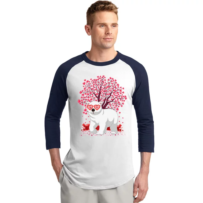 Polar Bear Lover Heart Tree Polar Bear Valentine's Day Gift Baseball Sleeve Shirt