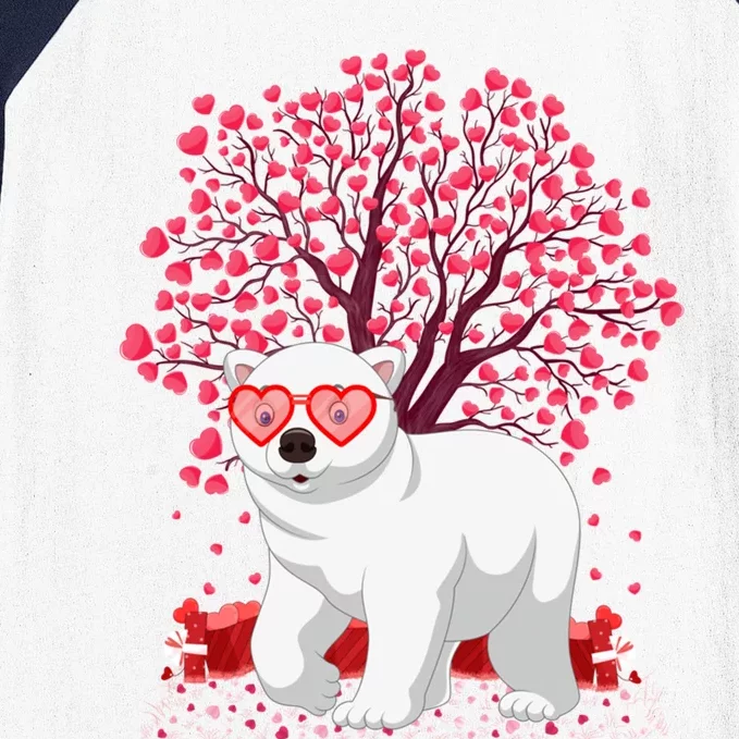 Polar Bear Lover Heart Tree Polar Bear Valentine's Day Gift Baseball Sleeve Shirt