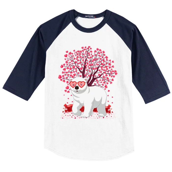 Polar Bear Lover Heart Tree Polar Bear Valentine's Day Gift Baseball Sleeve Shirt