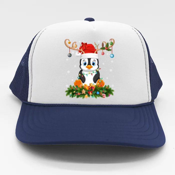 Penguin Bird Lover Reindeer Santa Hat Penguin Christmas Gift Trucker Hat