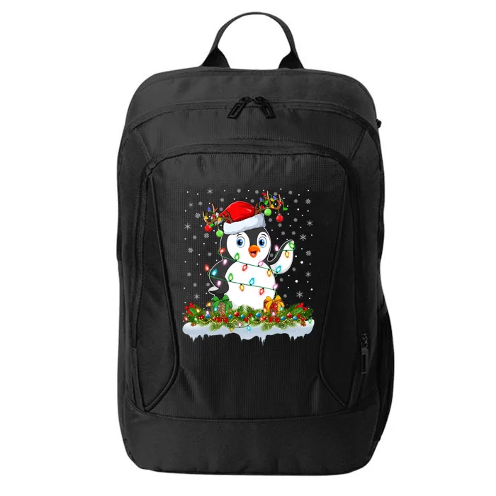 Penguin Bird Lover Xmas Lighting Santa Penguin Christmas Gift City Backpack