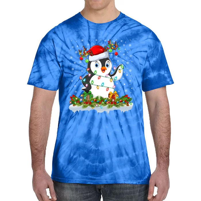 Penguin Bird Lover Xmas Lighting Santa Penguin Christmas Gift Tie-Dye T-Shirt