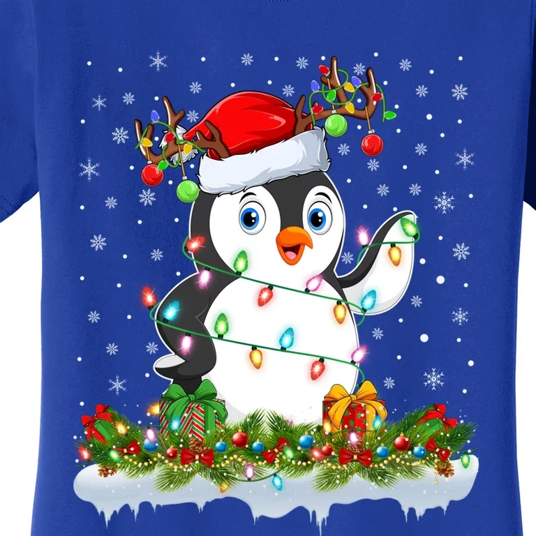 Penguin Bird Lover Xmas Lighting Santa Penguin Christmas Gift Women's T-Shirt