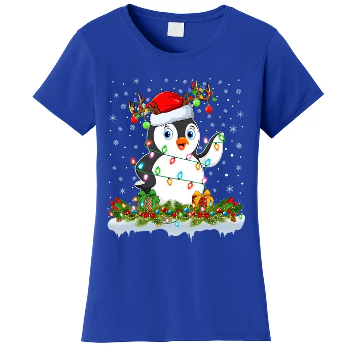 Penguin Bird Lover Xmas Lighting Santa Penguin Christmas Gift Women's T-Shirt