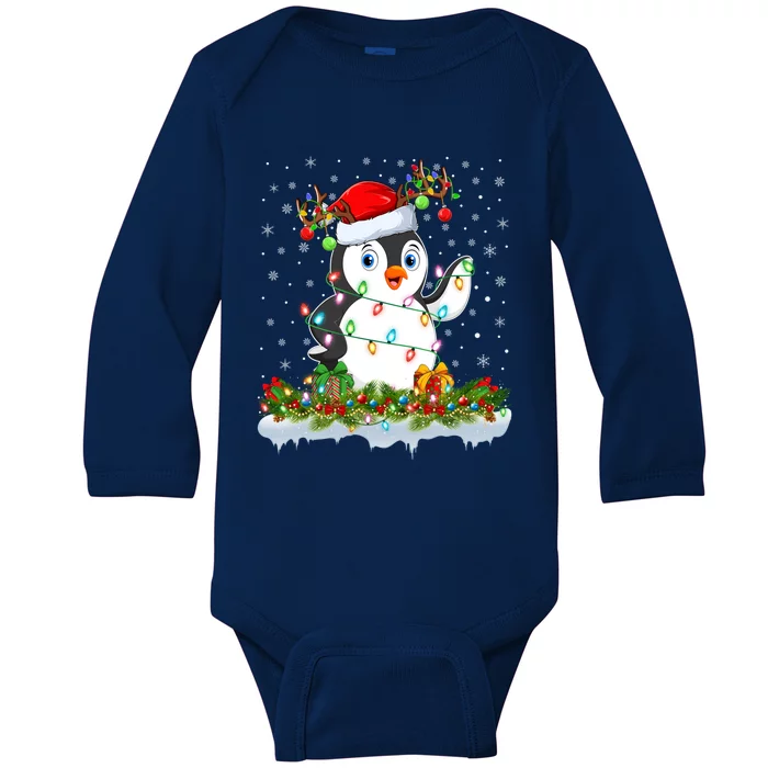 Penguin Bird Lover Xmas Lighting Santa Penguin Christmas Gift Baby Long Sleeve Bodysuit