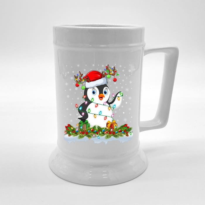 Penguin Bird Lover Xmas Lighting Santa Penguin Christmas Gift Front & Back Beer Stein