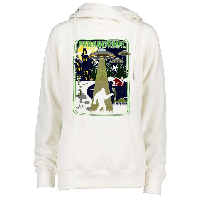 Paranormal Bigfoot Loch Ness Mothman Aliens Womens Funnel Neck Pullover Hood