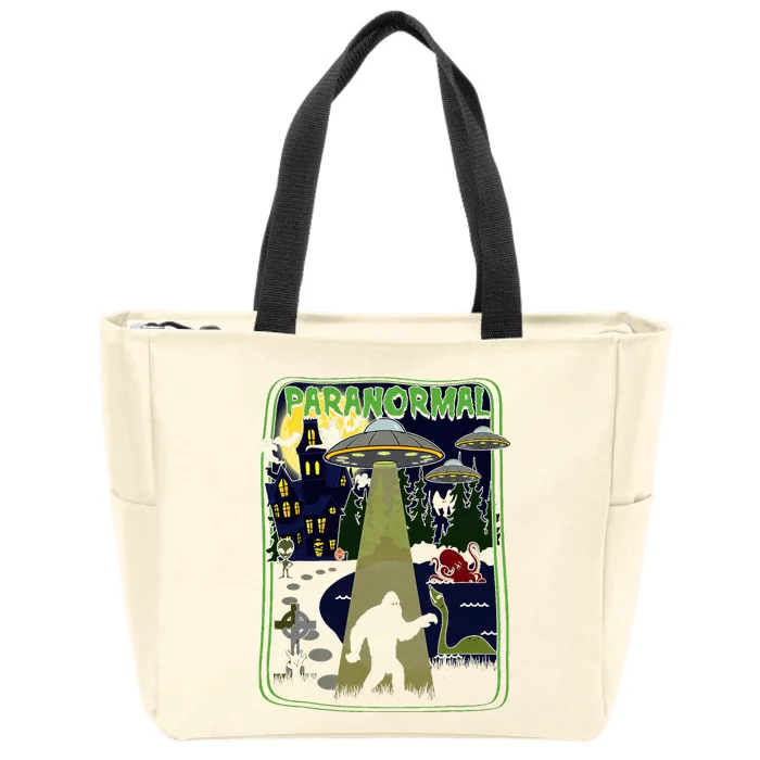 Paranormal Bigfoot Loch Ness Mothman Aliens Zip Tote Bag