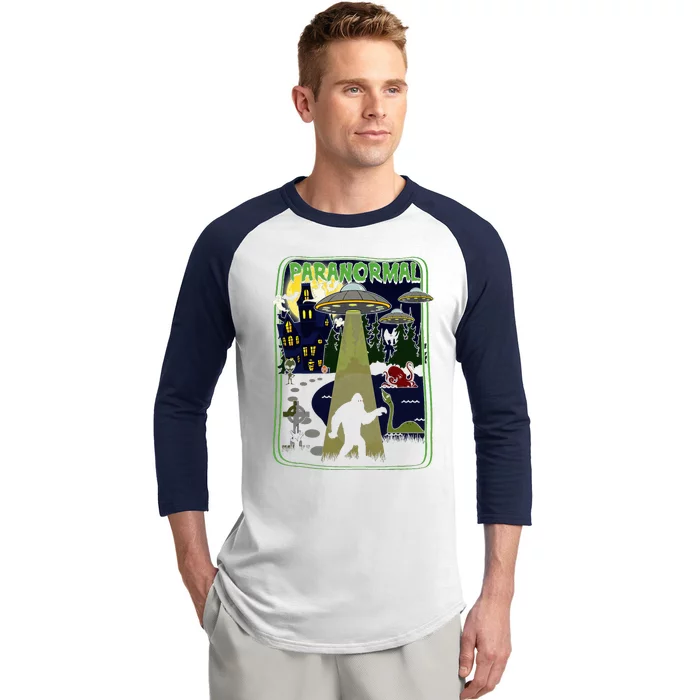 Paranormal Bigfoot Loch Ness Mothman Aliens Baseball Sleeve Shirt