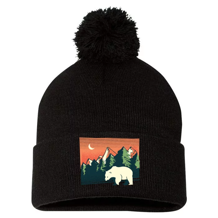 Polar Bear Landscape Pom Pom 12in Knit Beanie