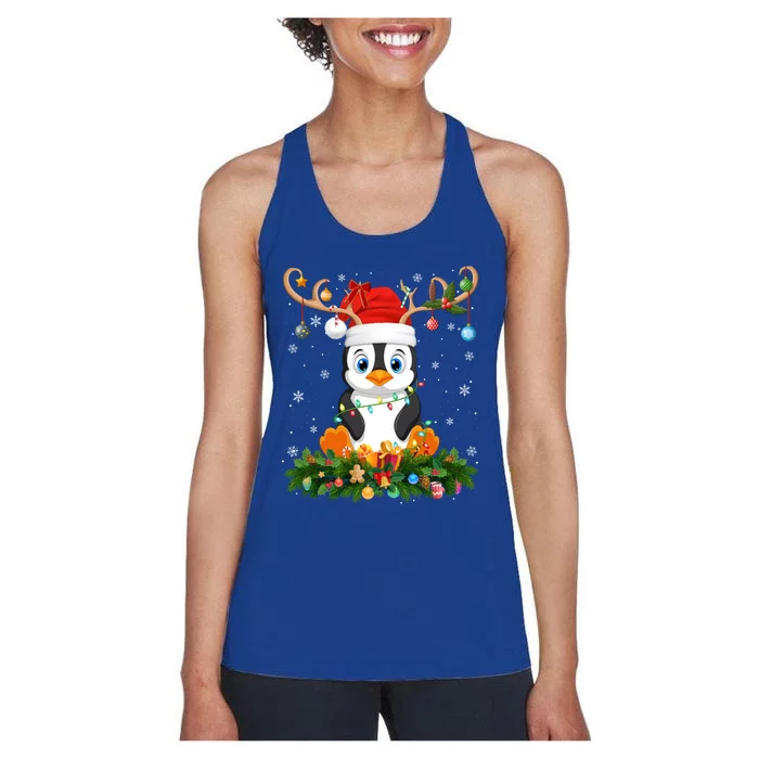 Penguin Bird Lover Reindeer Santa Hat Penguin Christmas Gift Women's Racerback Tank