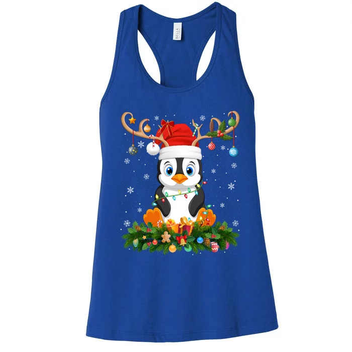 Penguin Bird Lover Reindeer Santa Hat Penguin Christmas Gift Women's Racerback Tank