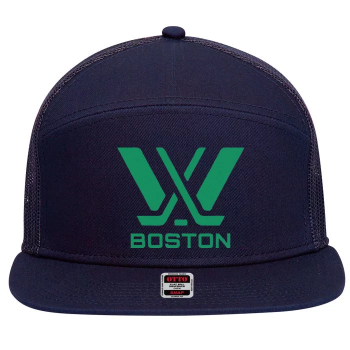 Pwhl Boston Logo 7 Panel Mesh Trucker Snapback Hat