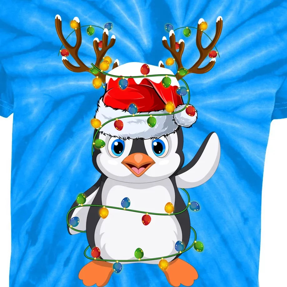 Penguin Bird Lover Lighting Xmas Santa Penguin Christmas Cool Gift Kids Tie-Dye T-Shirt