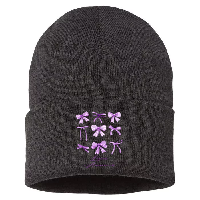 Purple Bow Lupus Awareness Sustainable Knit Beanie