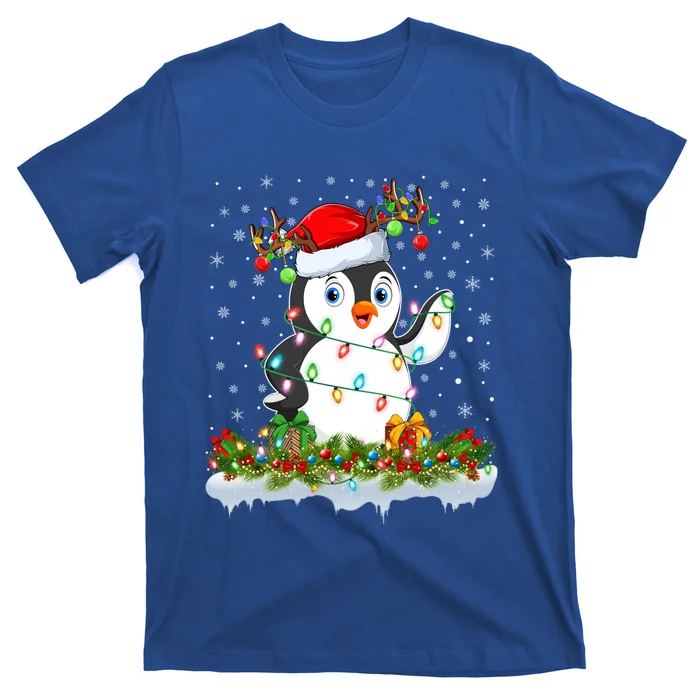 Penguin Bird Lover Xmas Lighting Santa Penguin Christmas Gift T-Shirt