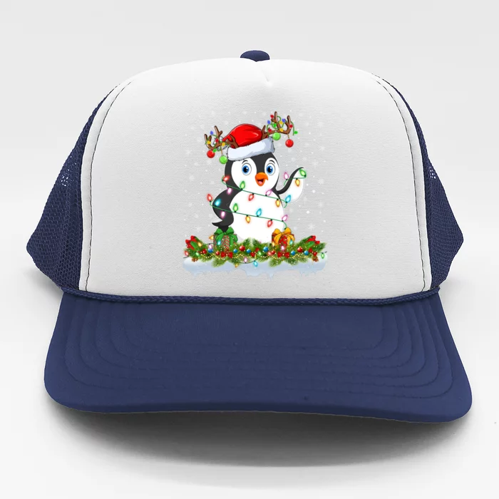 Penguin Bird Lover Xmas Lighting Santa Penguin Christmas Gift Trucker Hat