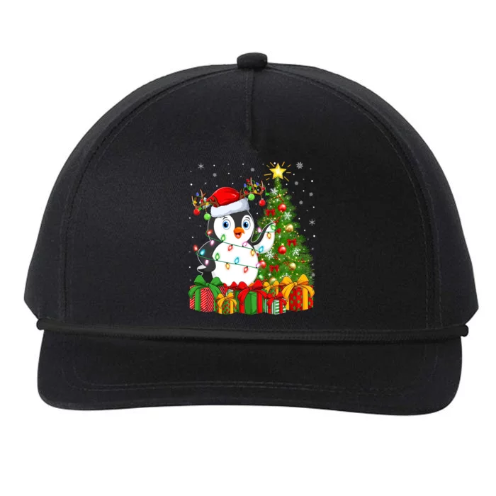 Penguin Bird Lover Xmas Holiday Santa Penguin Christmas Tree Gift Snapback Five-Panel Rope Hat