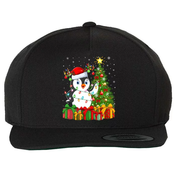 Penguin Bird Lover Xmas Holiday Santa Penguin Christmas Tree Gift Wool Snapback Cap