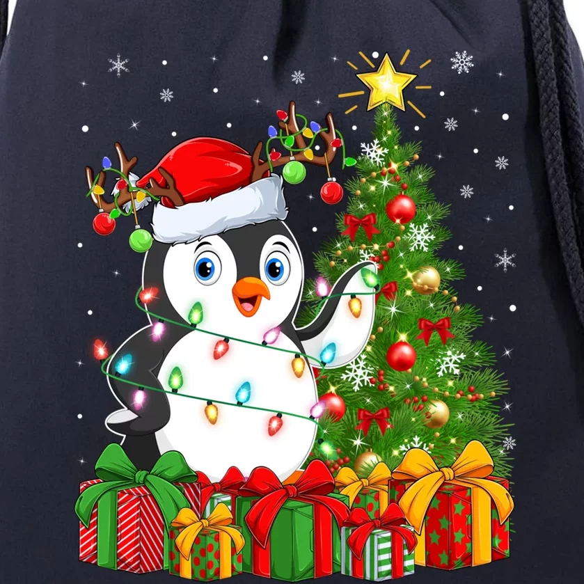 Penguin Bird Lover Xmas Holiday Santa Penguin Christmas Tree Gift Drawstring Bag