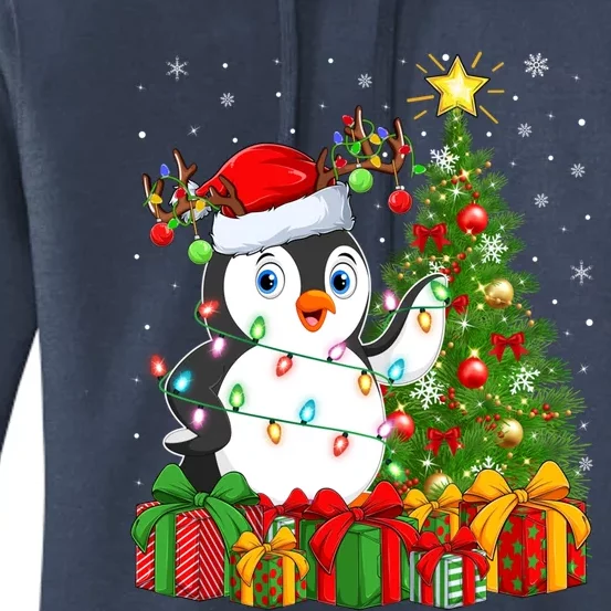 Penguin Bird Lover Xmas Holiday Santa Penguin Christmas Tree Gift Women's Pullover Hoodie