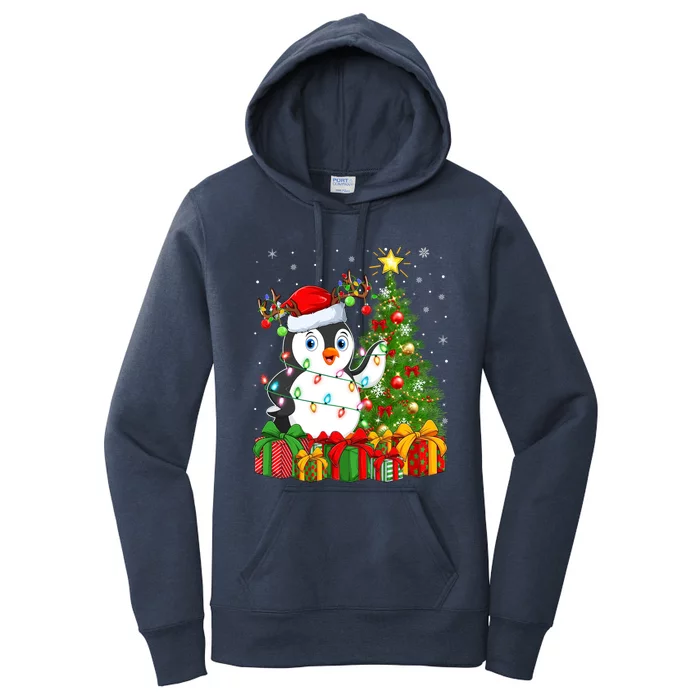 Penguin Bird Lover Xmas Holiday Santa Penguin Christmas Tree Gift Women's Pullover Hoodie