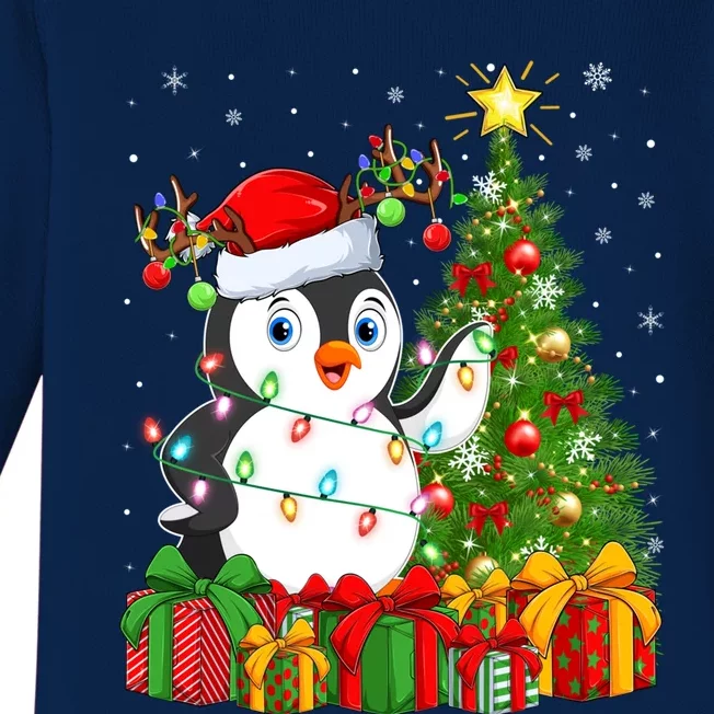 Penguin Bird Lover Xmas Holiday Santa Penguin Christmas Tree Gift Baby Long Sleeve Bodysuit