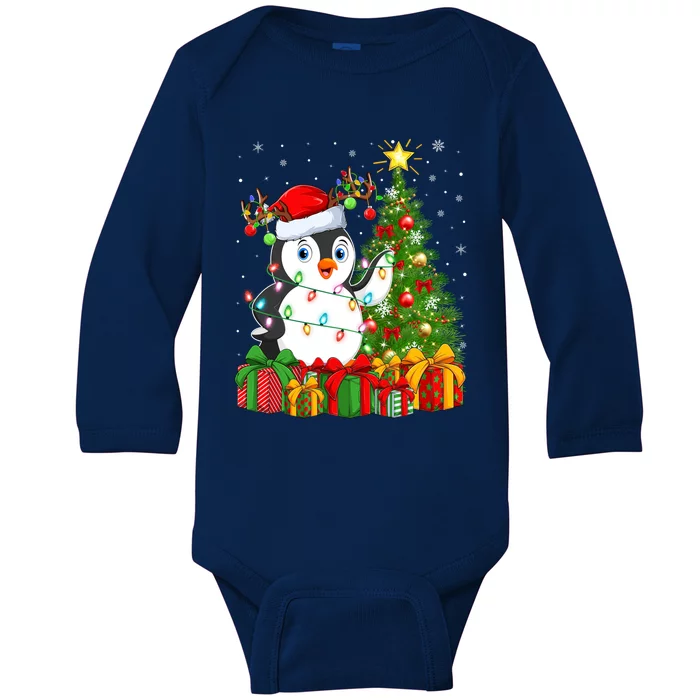 Penguin Bird Lover Xmas Holiday Santa Penguin Christmas Tree Gift Baby Long Sleeve Bodysuit