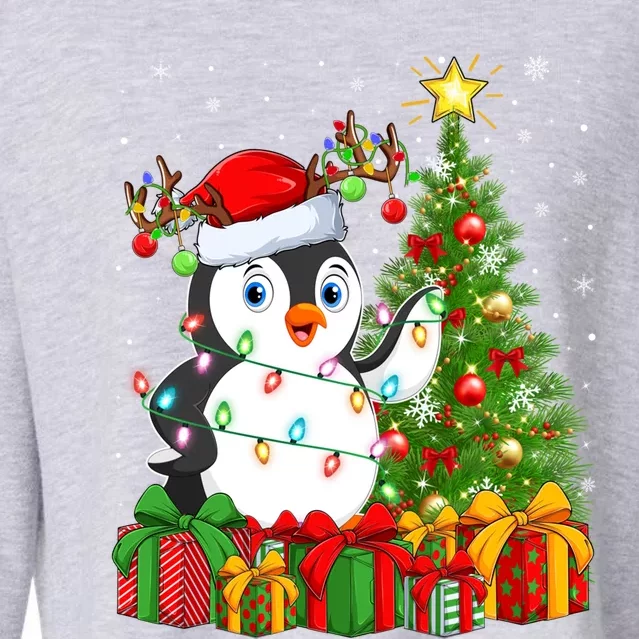 Penguin Bird Lover Xmas Holiday Santa Penguin Christmas Tree Gift Cropped Pullover Crew