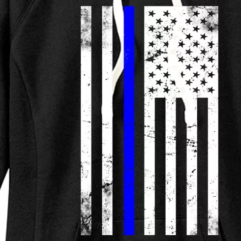 Police Blue Line American Flag Women's Fleece Hoodie