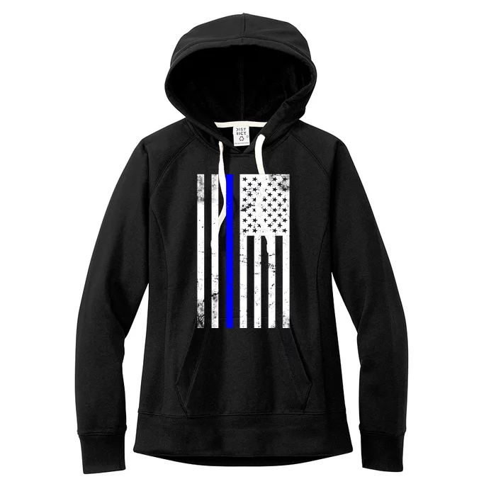 Police Blue Line American Flag Women's Fleece Hoodie