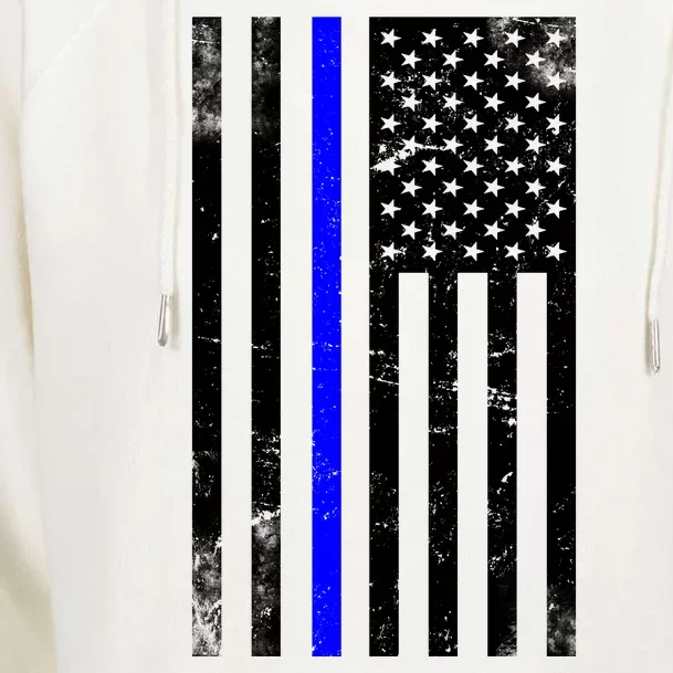 Police Blue Line American Flag Womens Funnel Neck Pullover Hood