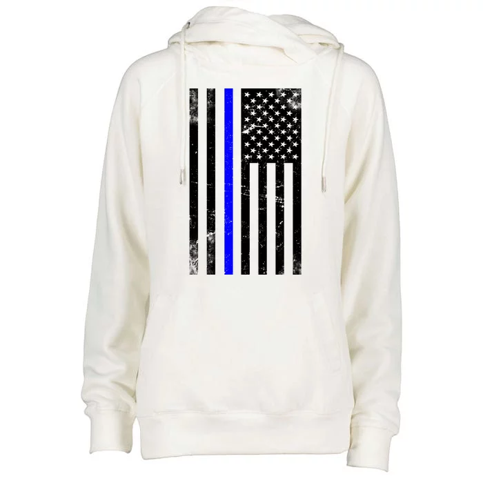 Police Blue Line American Flag Womens Funnel Neck Pullover Hood