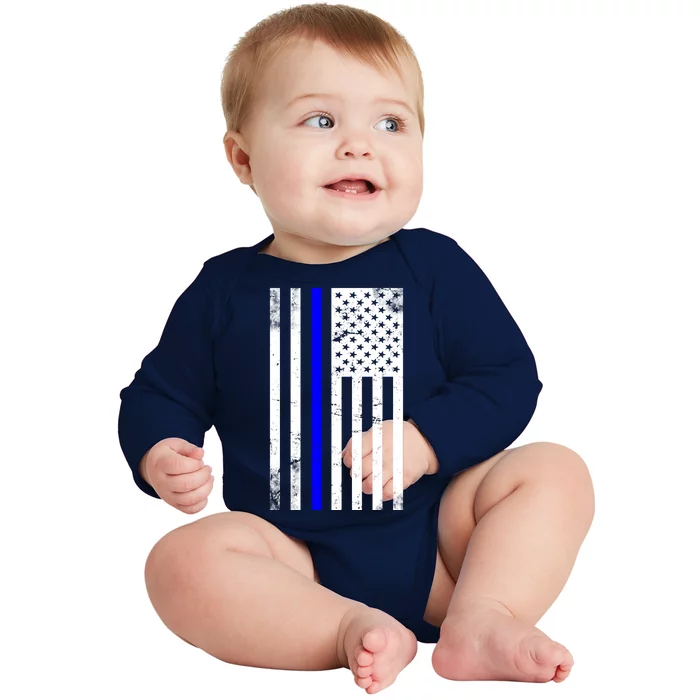 Police Blue Line American Flag Baby Long Sleeve Bodysuit