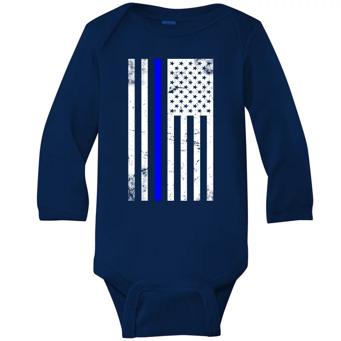 Police Blue Line American Flag Baby Long Sleeve Bodysuit