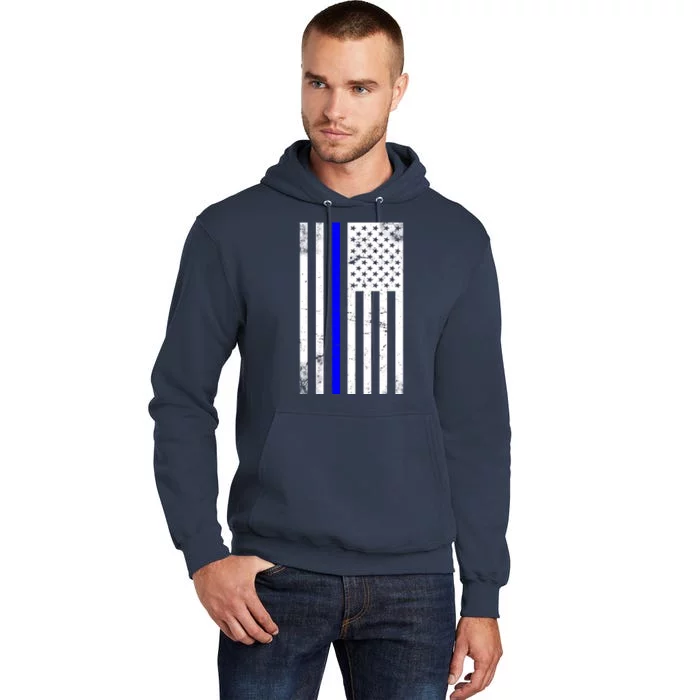 Police Blue Line American Flag Tall Hoodie