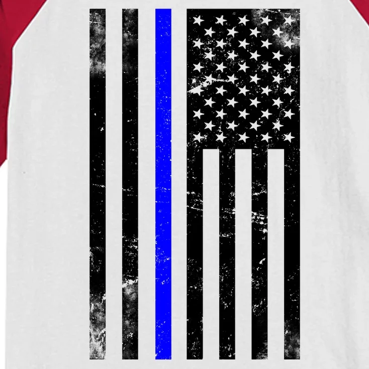 Police Blue Line American Flag Kids Colorblock Raglan Jersey