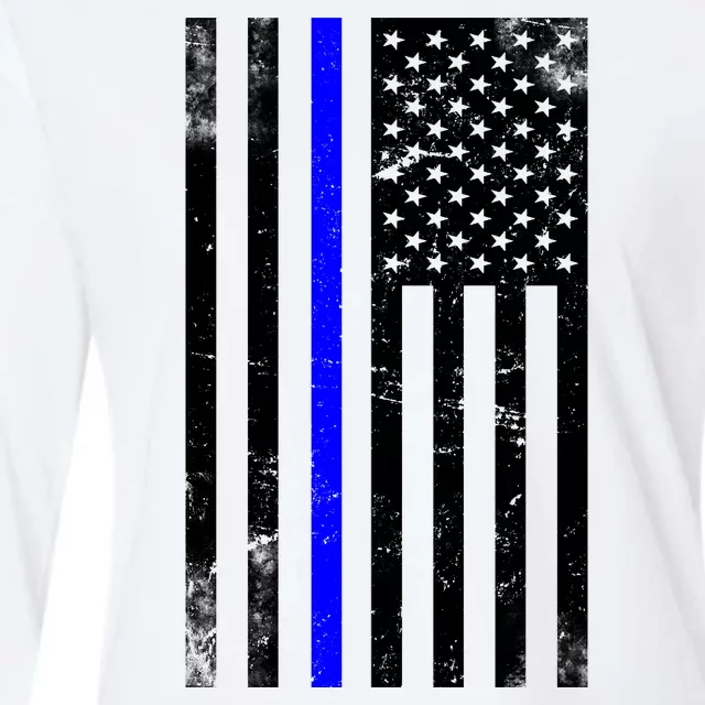 Police Blue Line American Flag Womens Cotton Relaxed Long Sleeve T-Shirt