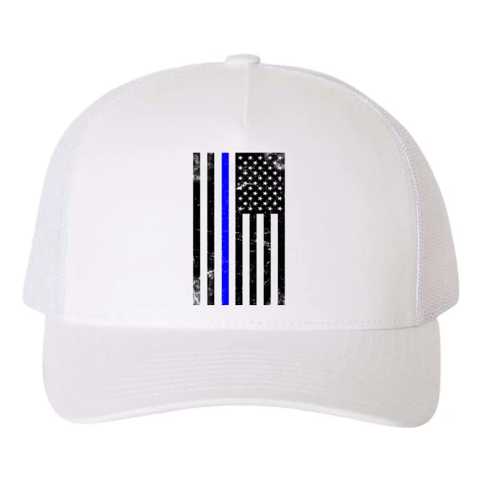 Police Blue Line American Flag Yupoong Adult 5-Panel Trucker Hat