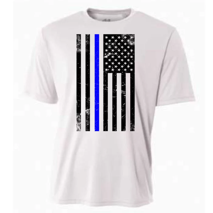 Police Blue Line American Flag Cooling Performance Crew T-Shirt