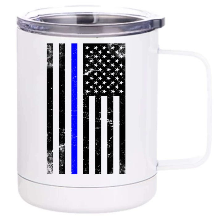 Police Blue Line American Flag Front & Back 12oz Stainless Steel Tumbler Cup