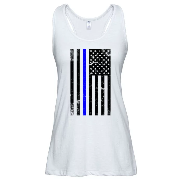 Police Blue Line American Flag Ladies Essential Flowy Tank