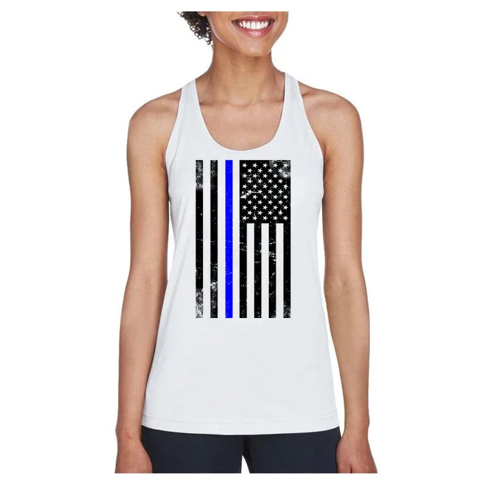 Police Blue Line American Flag Women's Racerback Tank